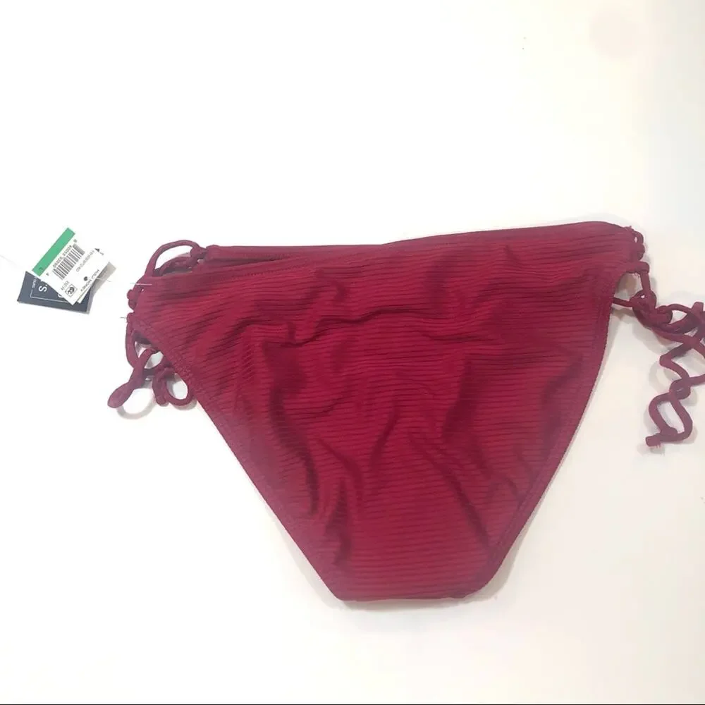 Hula Honey ribbed side tie bikini swim bottom Lg